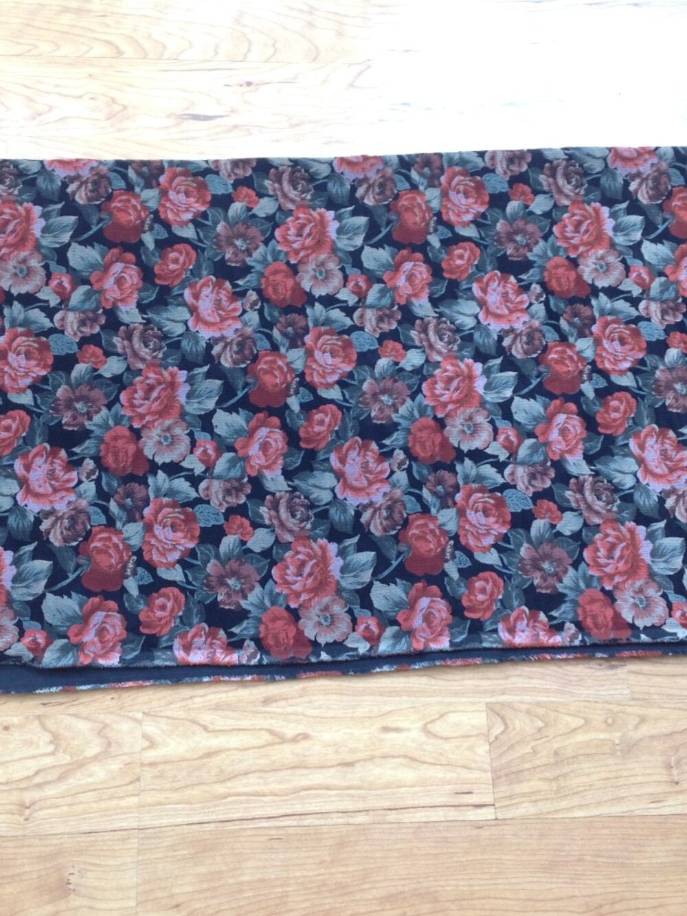 Vintage Floral Fabric - Red Roses on Dark Background 2.5 yards